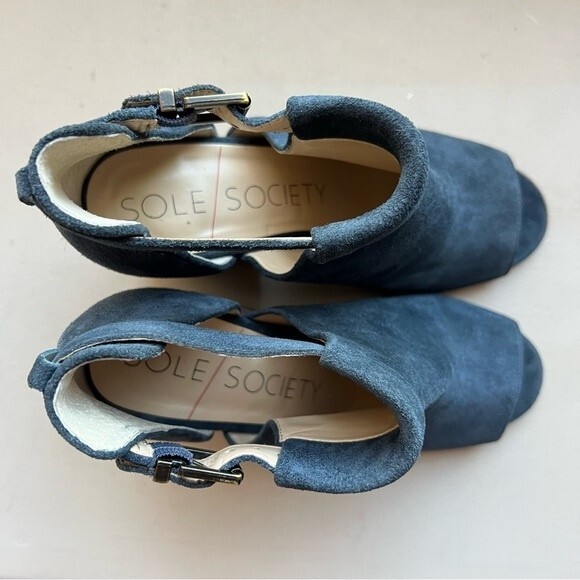 Sole Society Blue Suede So-Ferris Open Toe Bootie Sandals Block Heel Size 7.5 - Picture 16 of 16